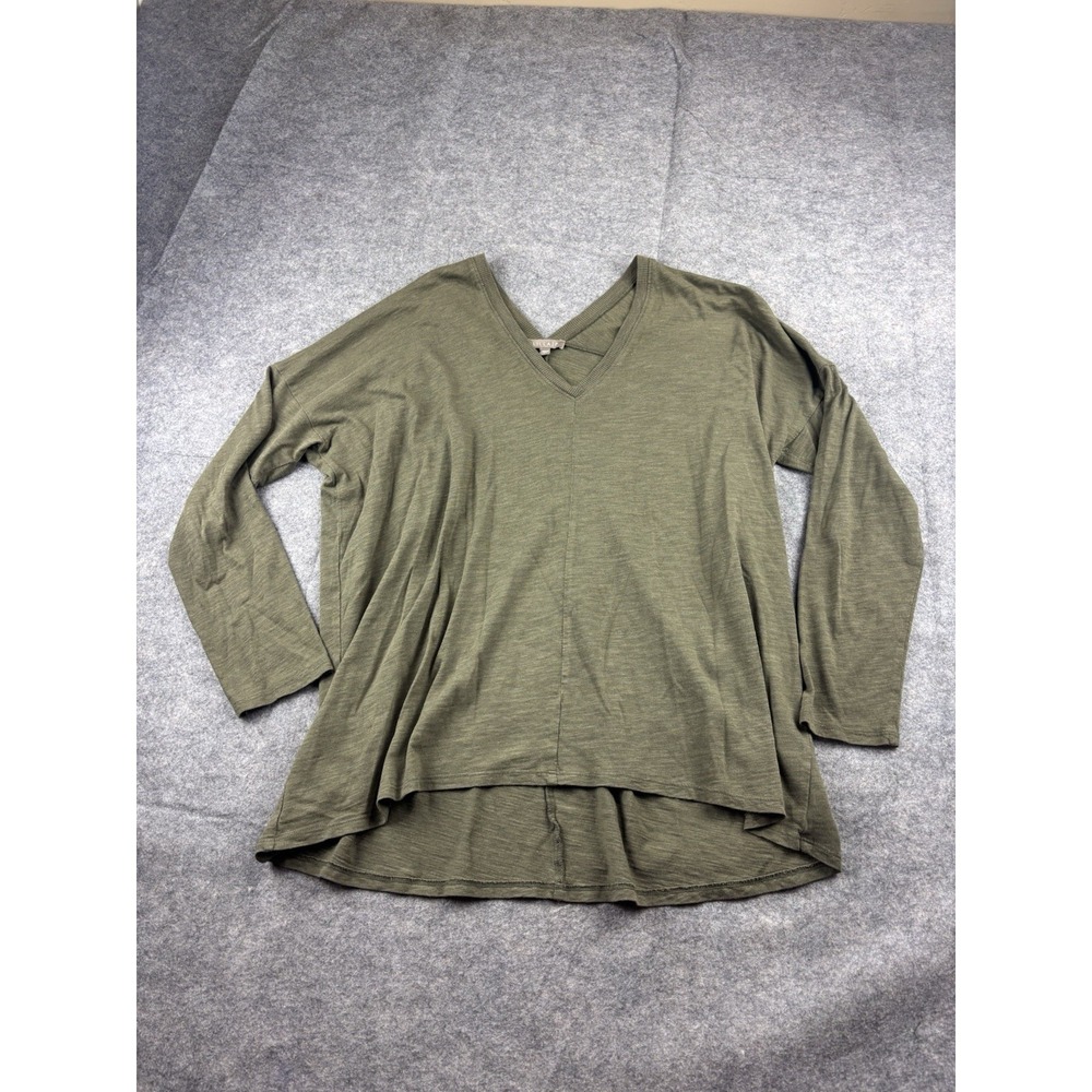 Lilla P Green Cotton/modal V-neck Long Sleeve T-shirt Women's L Yoga Lagenlook
